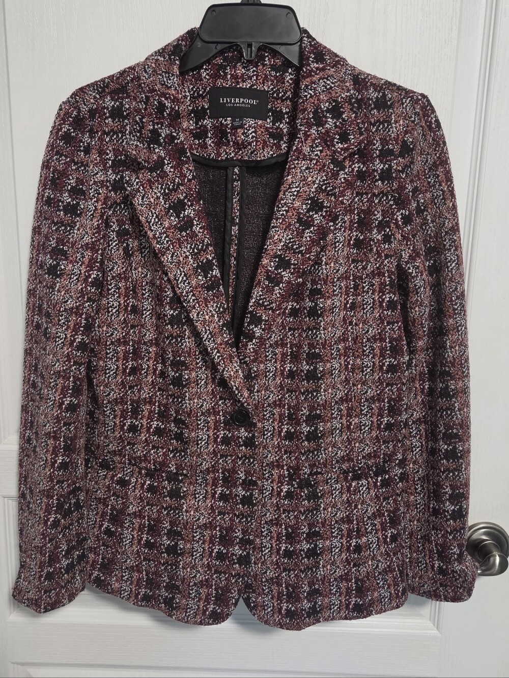 Liverpool Plaid Blazer Boucle Tweed Jacket Black Rose White Academia Women's Med